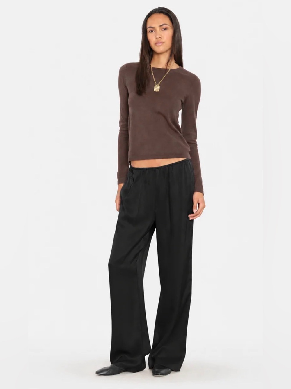 XiRENA Black Wide-Leg Silk-Effect Pants